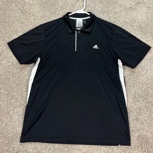 Adidas Polo Shirt Mens Large Black Short Sleeve ClimaLite Golf Performance EUC‎